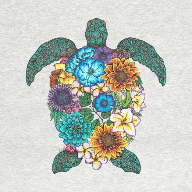 Floral Turtle Color White Background by SamuelJ